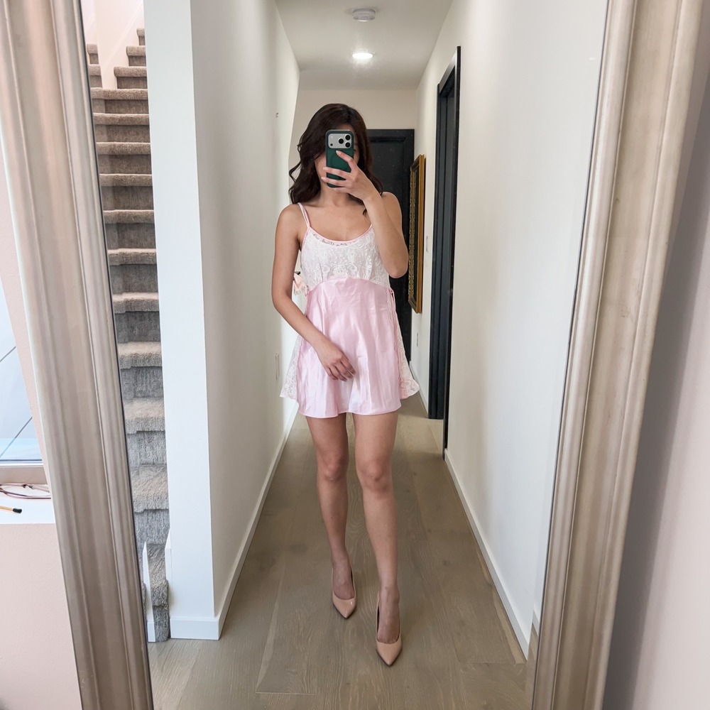 Y2K Coquette 90s Babydoll Cottagecore Slip‎ Tank Top Camisole Lace Pastel Pink S